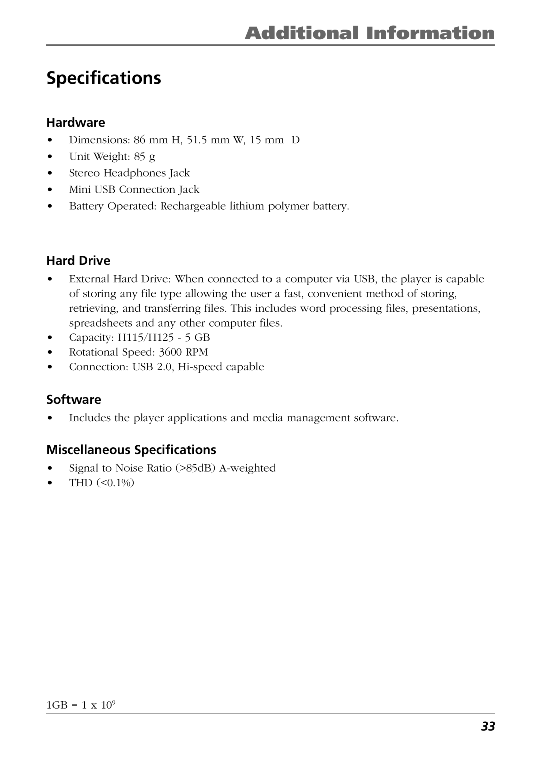 RCA H115, H125 manual Specifications, Hardware 