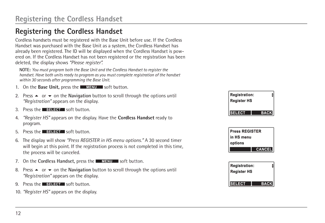 RCA H5450 manual Registering the Cordless Handset 