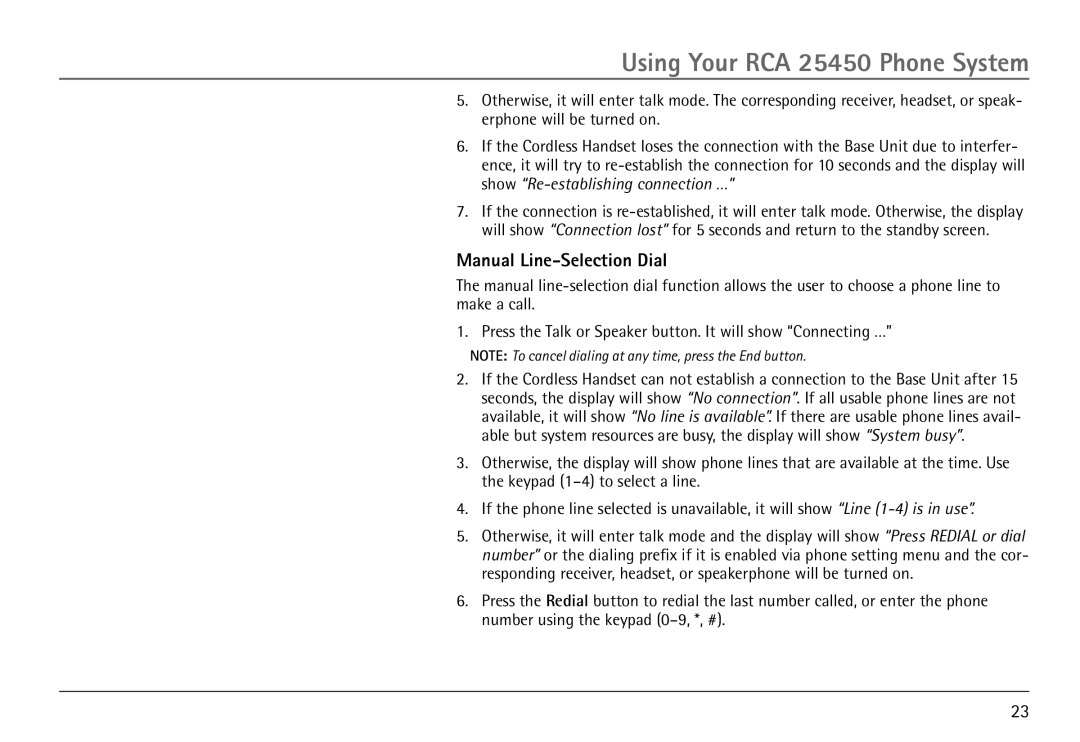 RCA H5450 manual Manual Line-Selection Dial 