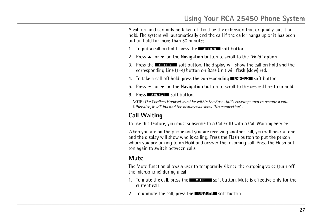 RCA H5450 manual Call Waiting 