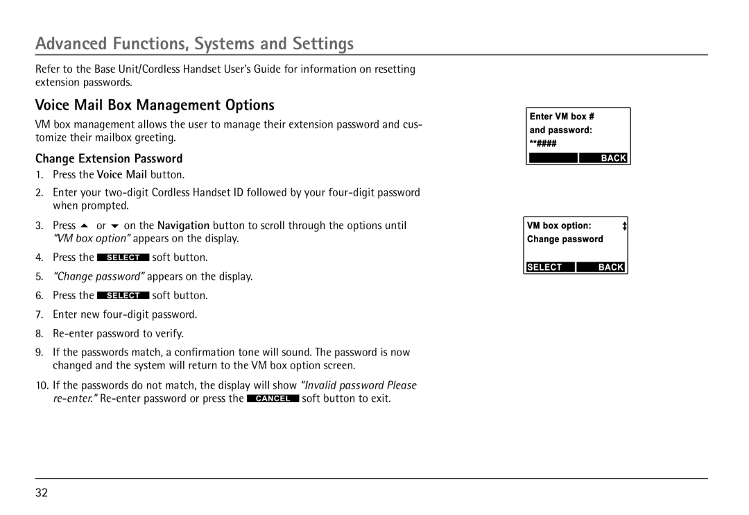 RCA H5450 manual Voice Mail Box Management Options, Change Extension Password 