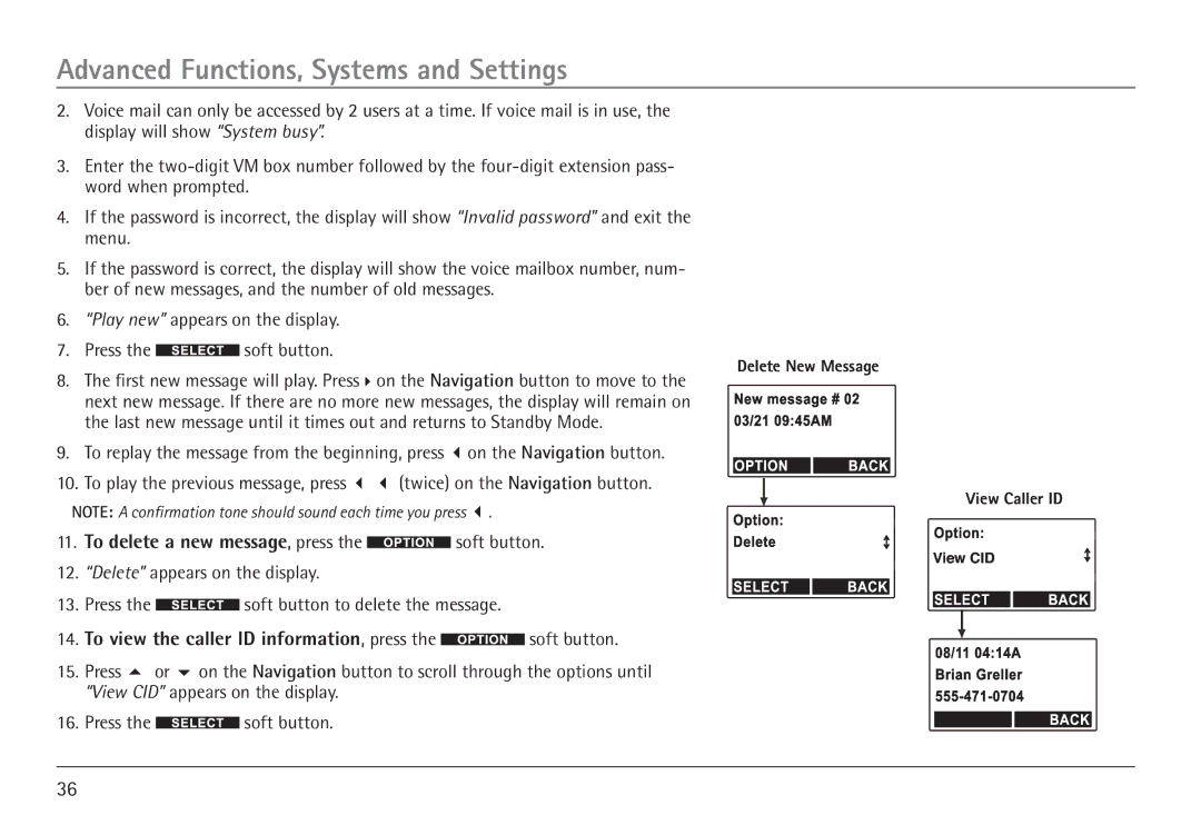 RCA H5450 manual To view the caller ID information, press the soft button 