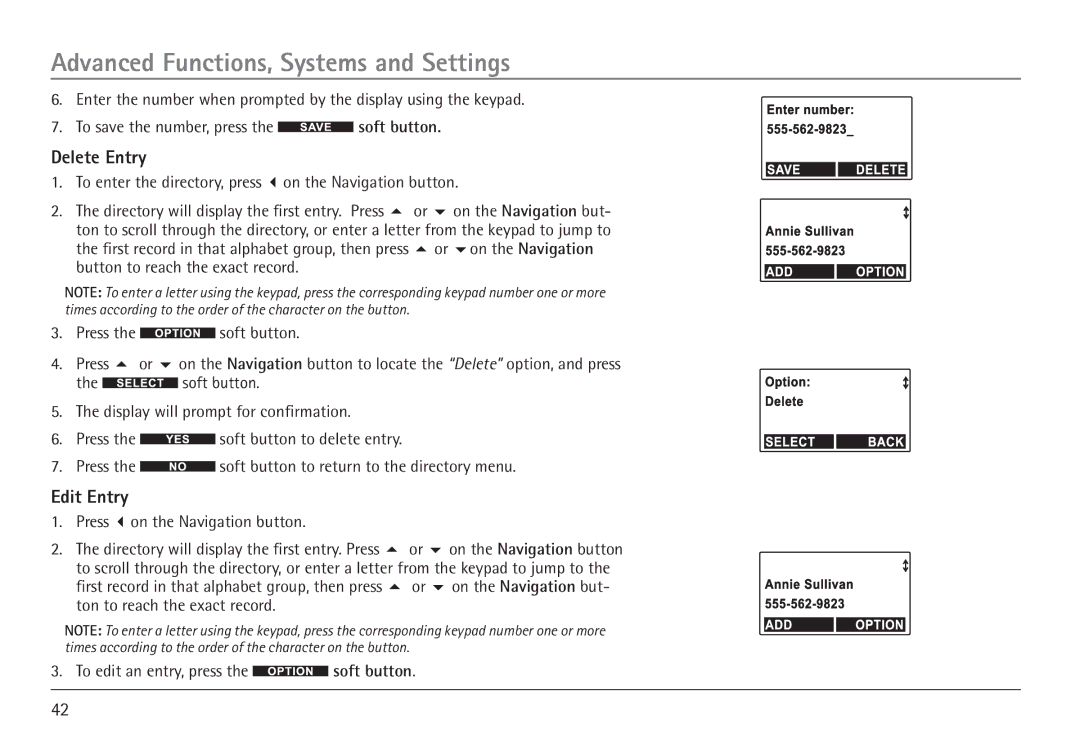 RCA H5450 manual Delete Entry, Edit Entry 