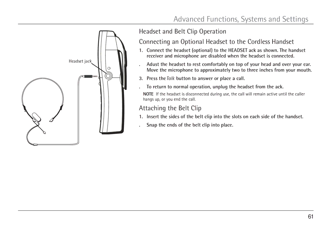 RCA H5450 manual Attaching the Belt Clip, Headset jack 