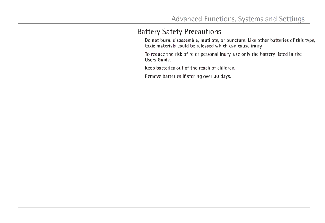 RCA H5450 manual Battery Safety Precautions 