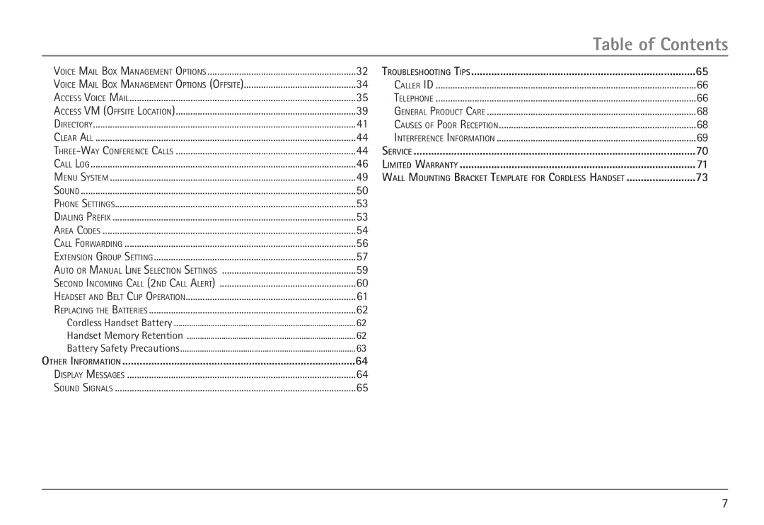 RCA H5450 manual Table of Contents 