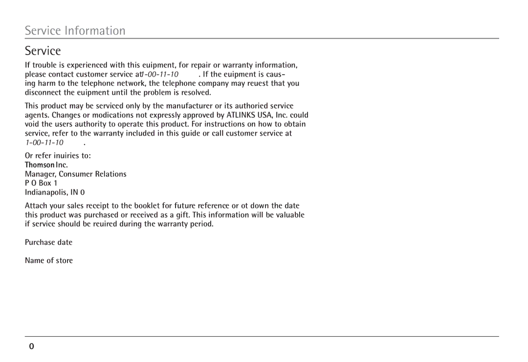 RCA H5450 manual Service Information 