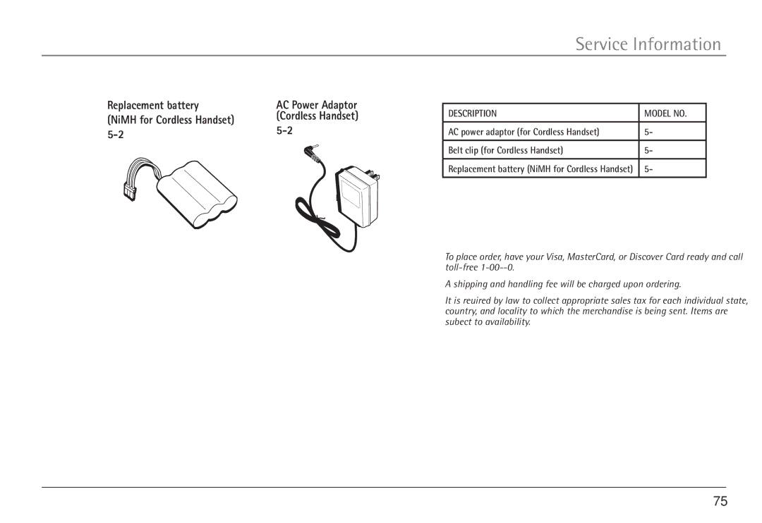 RCA H5450 manual Replacement battery 