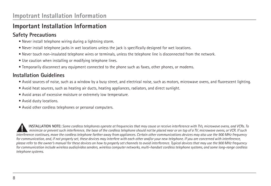 RCA H5450 manual Impotrant Installation Information, Important Installation Information, Safety Precautions 