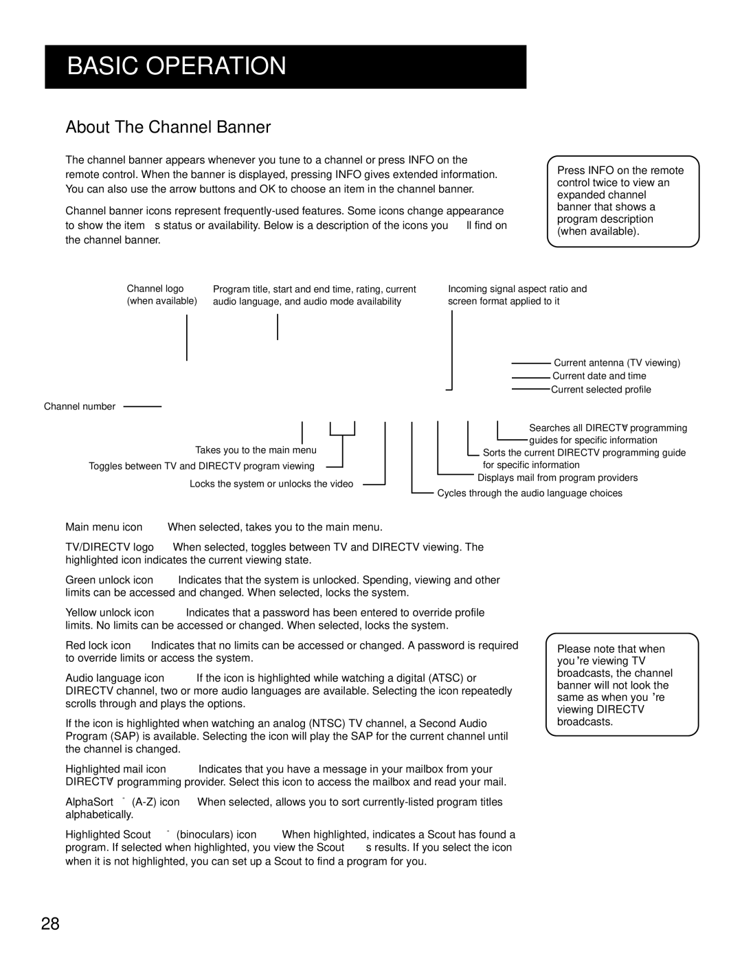 RCA HD Receiver manual About the Channel Banner 