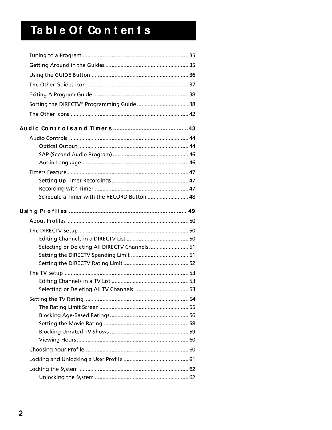 RCA HD Receiver manual Audio Controls and Timers 