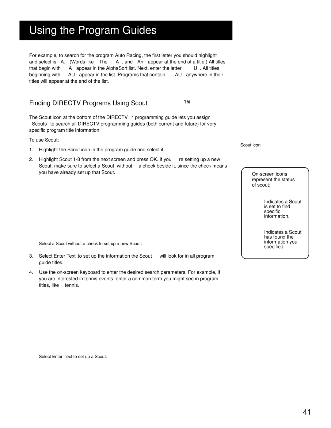 RCA HD Receiver manual Finding Directv Programs Using Scout 