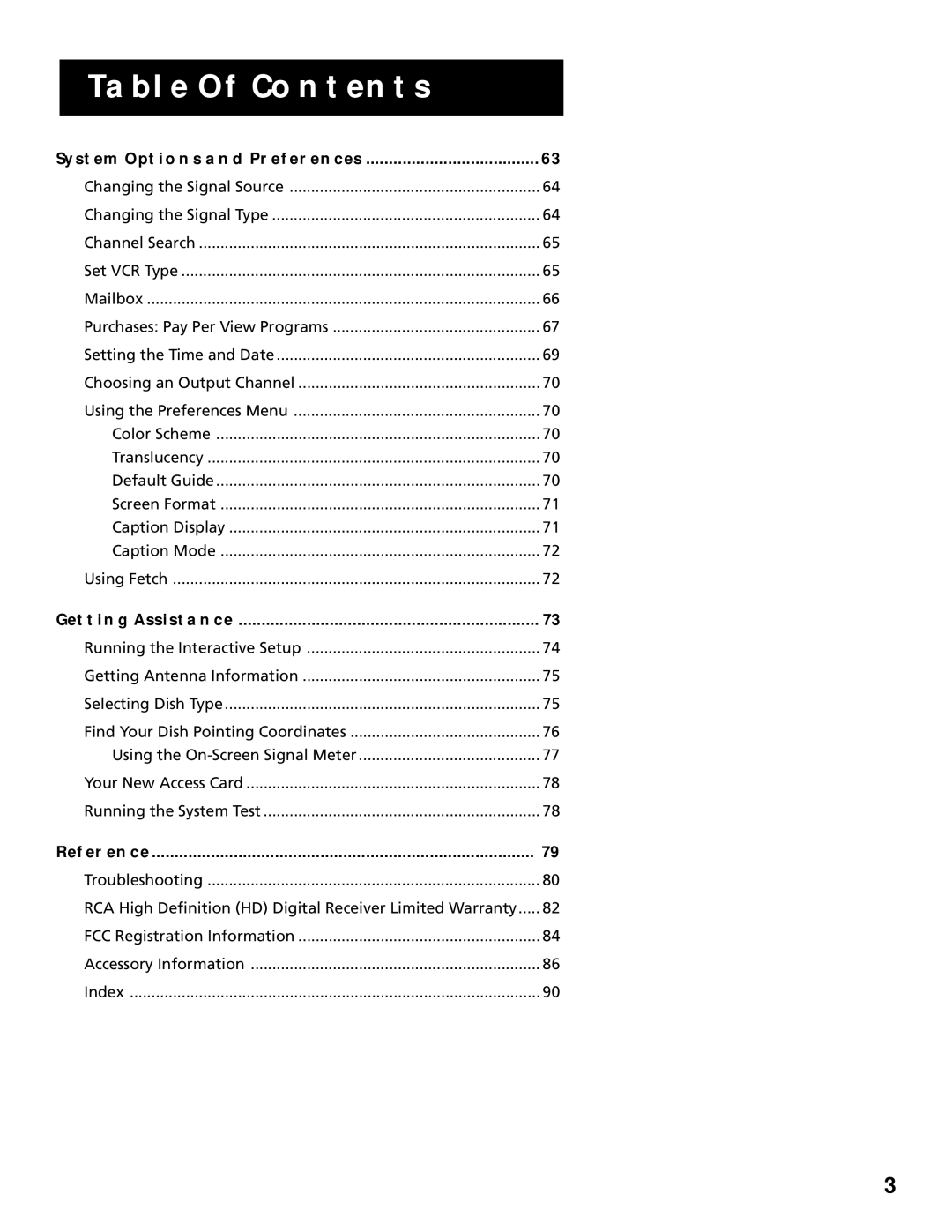 RCA HD Receiver manual System Options and Preferences 