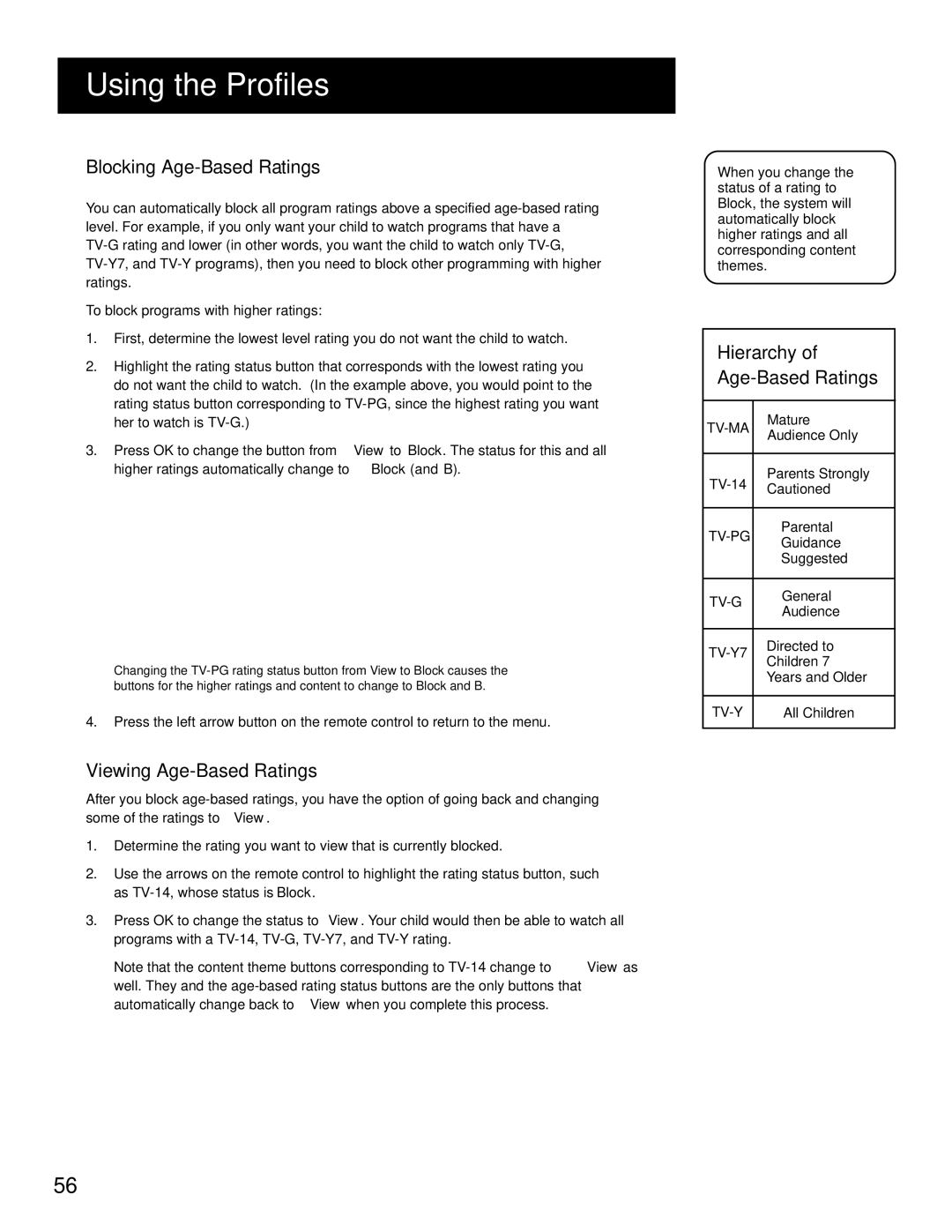 RCA HD Receiver manual Blocking AGE-BASED Ratings, Viewing Age-Based Ratings 