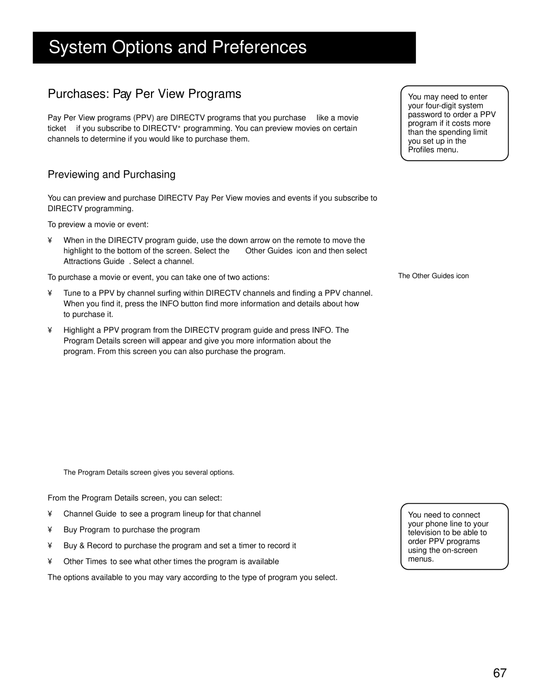 RCA HD Receiver manual Purchases PAY PER View Programs, Previewing and Purchasing, To preview a movie or event 