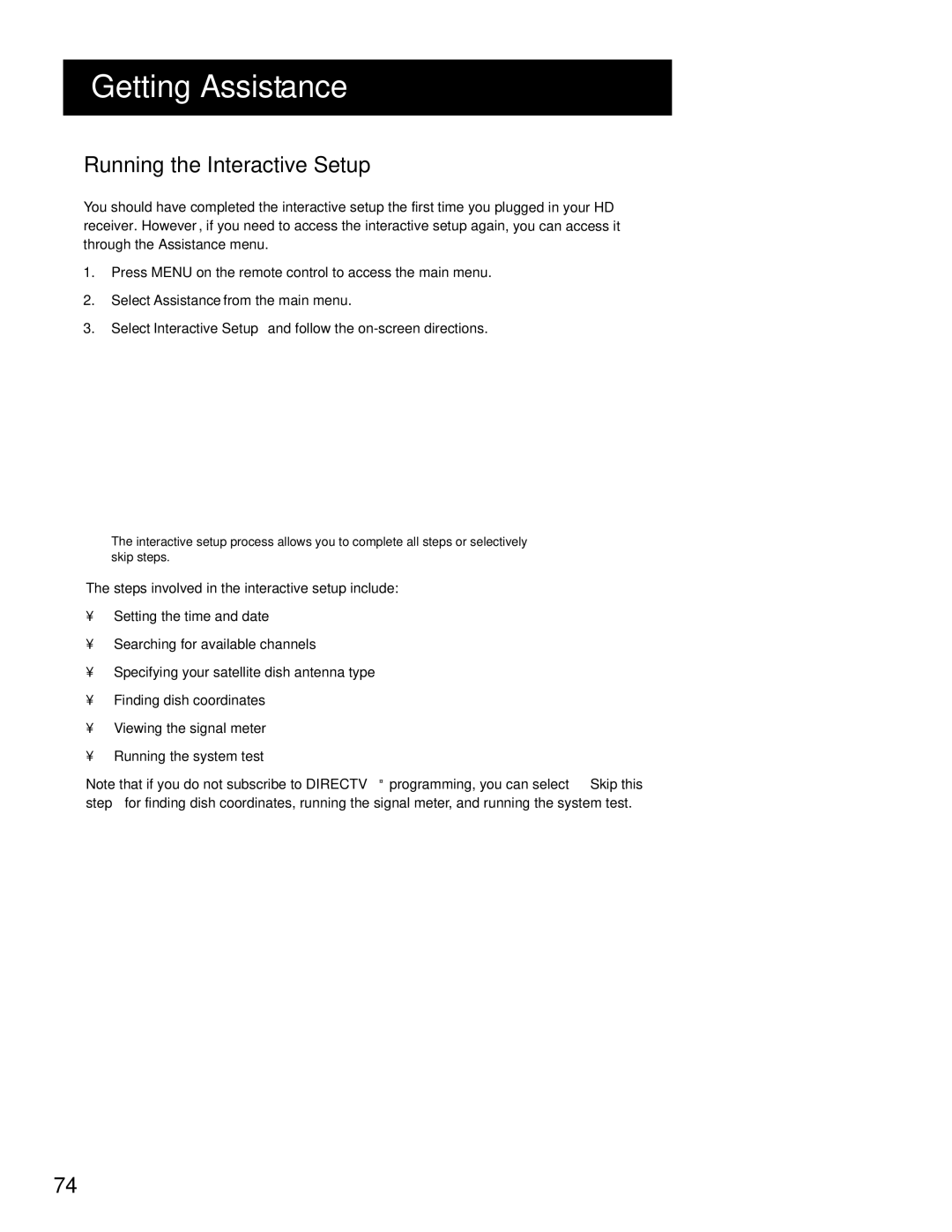 RCA HD Receiver manual Running the Interactive Setup 