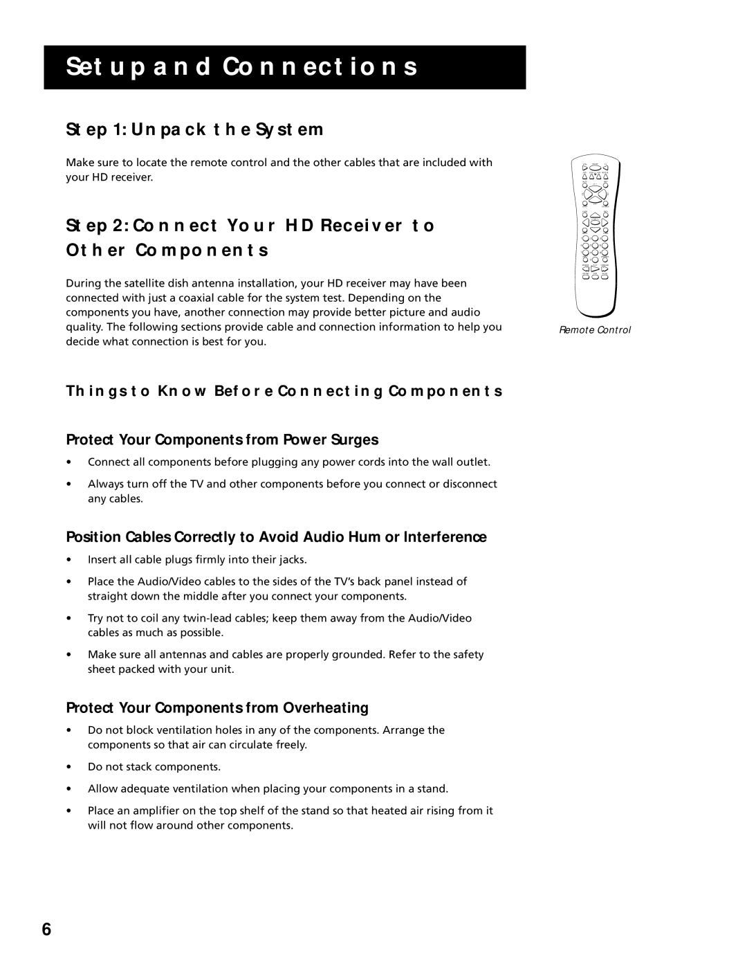 RCA manual Unpack the System, Connect Your HD Receiver to Other Components, Things to Know Before Connecting Components 