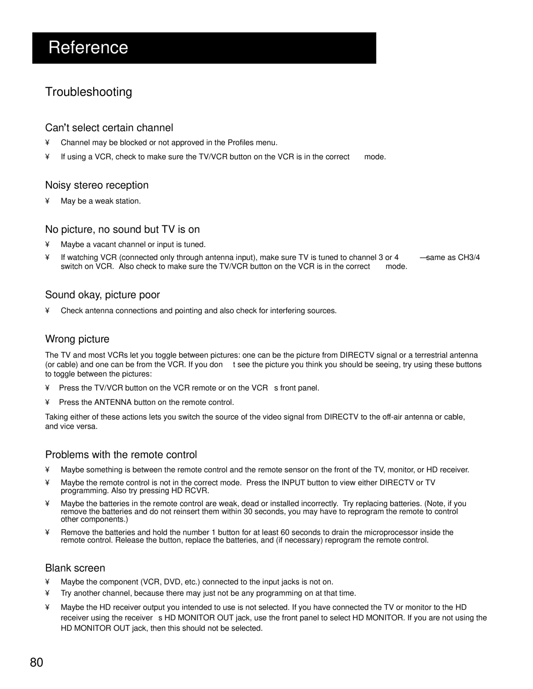 RCA HD Receiver manual Troubleshooting 