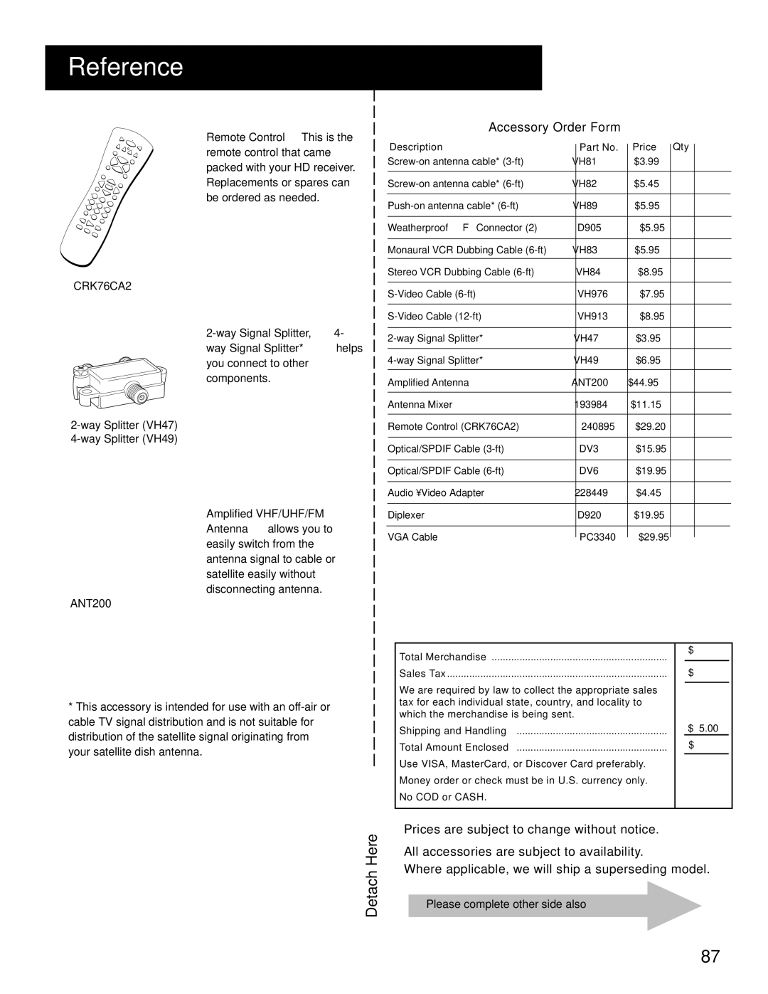 RCA HD Receiver manual Amplified VHF/UHF/FM, Please complete other side also 