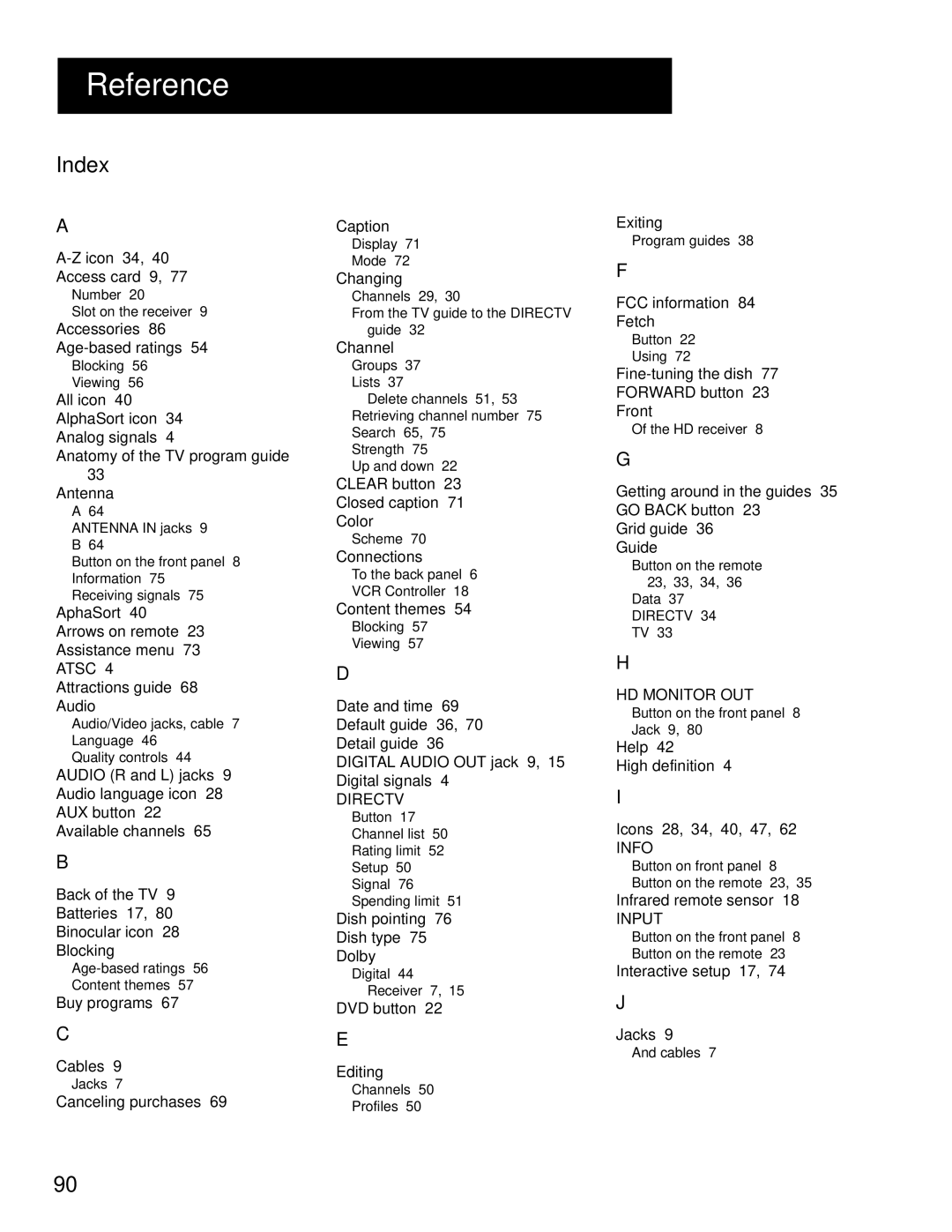 RCA HD Receiver manual Index, Atsc 