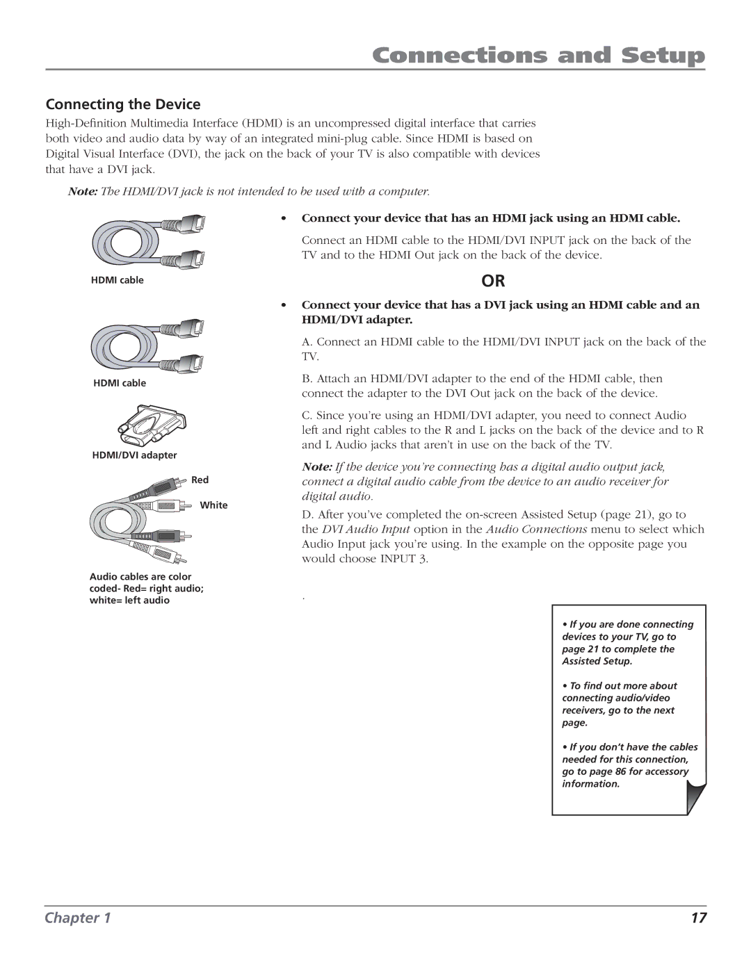 RCA HD50LPW166PK manual Connections and Setup 