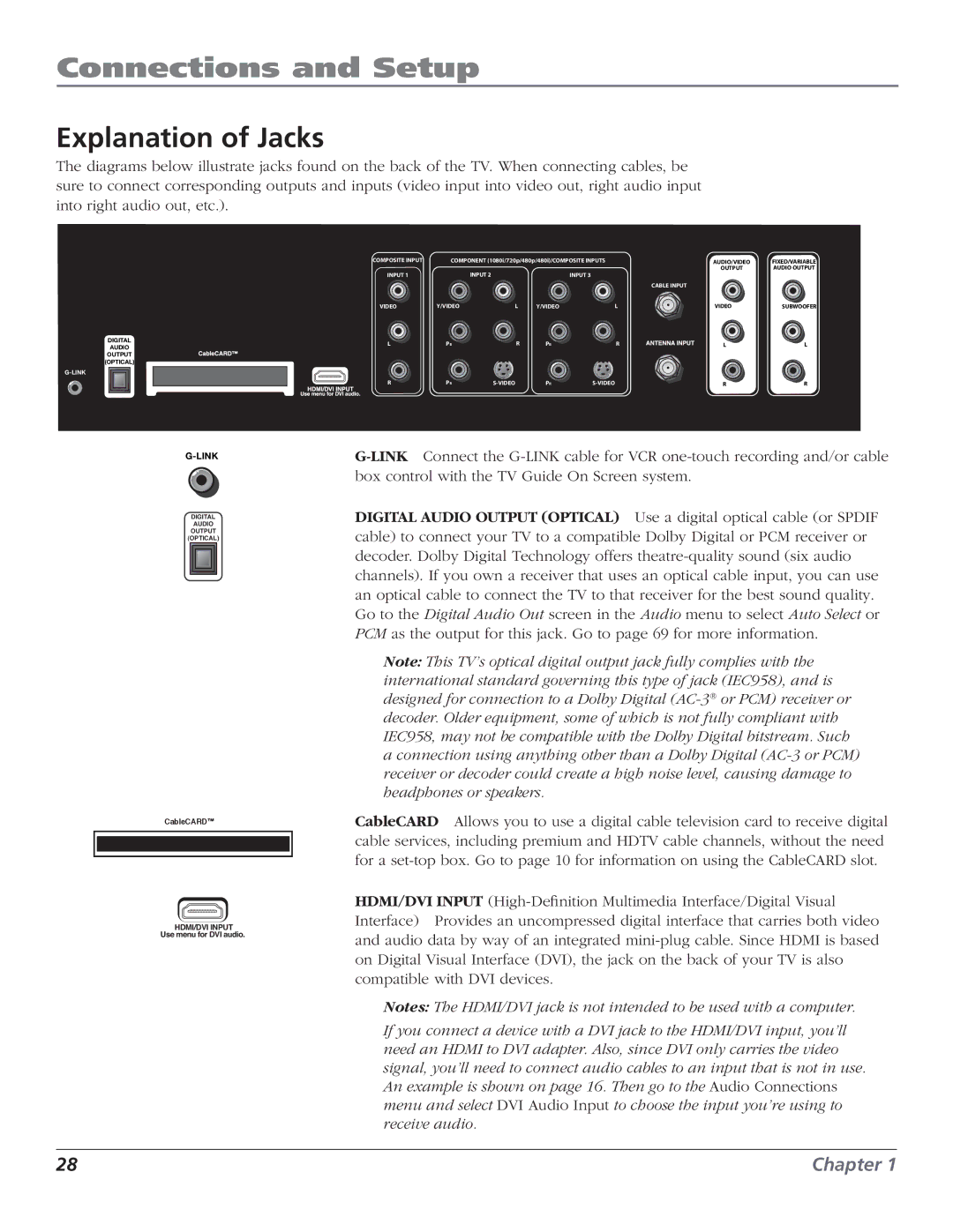 RCA HD50LPW166PK manual Explanation of Jacks, Link Composite Input 