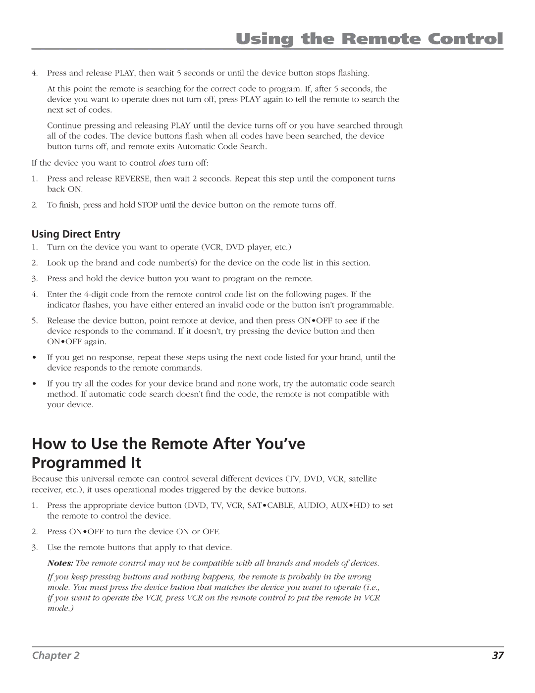 RCA HD50LPW166PK manual How to Use the Remote After You’ve Programmed It, Using Direct Entry 