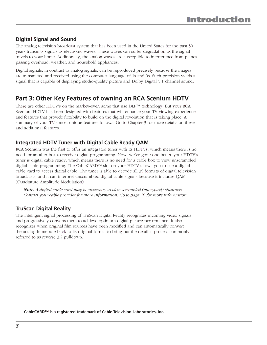 RCA HD50LPW166PK manual Part 3 Other Key Features of owning an RCA Scenium Hdtv, Digital Signal and Sound 