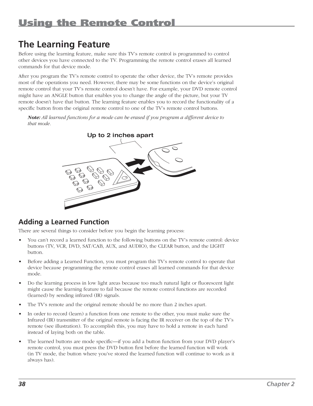 RCA HD50LPW167 manual Learning Feature, Adding a Learned Function 