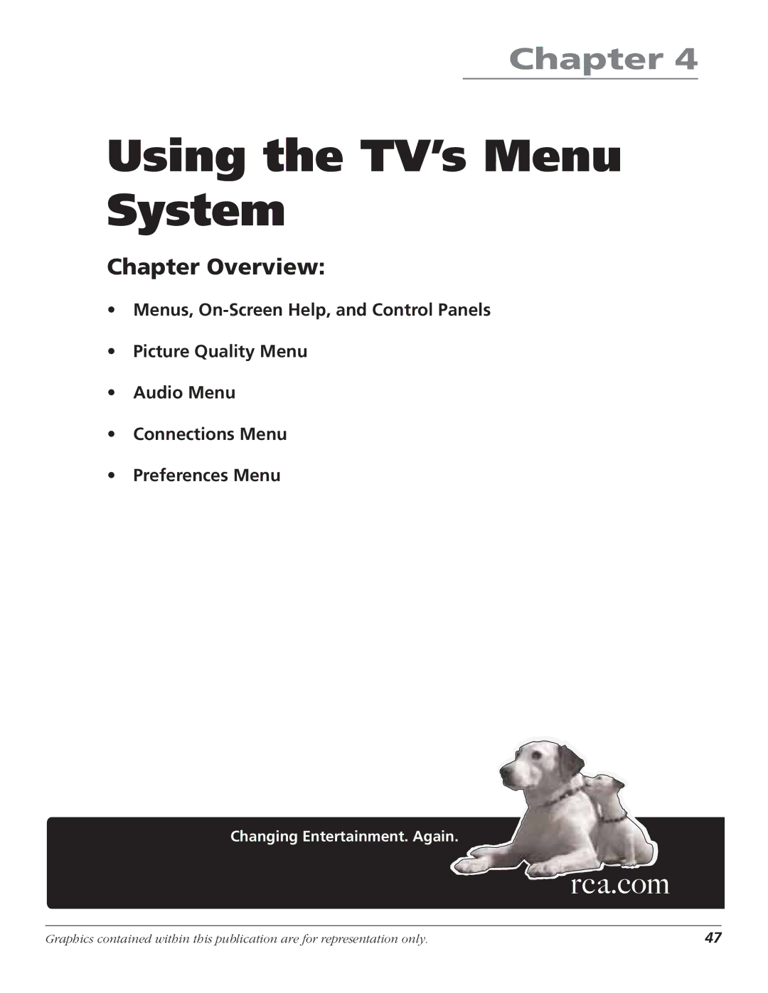 RCA HD50LPW62B manual Using the TV’s Menu System 