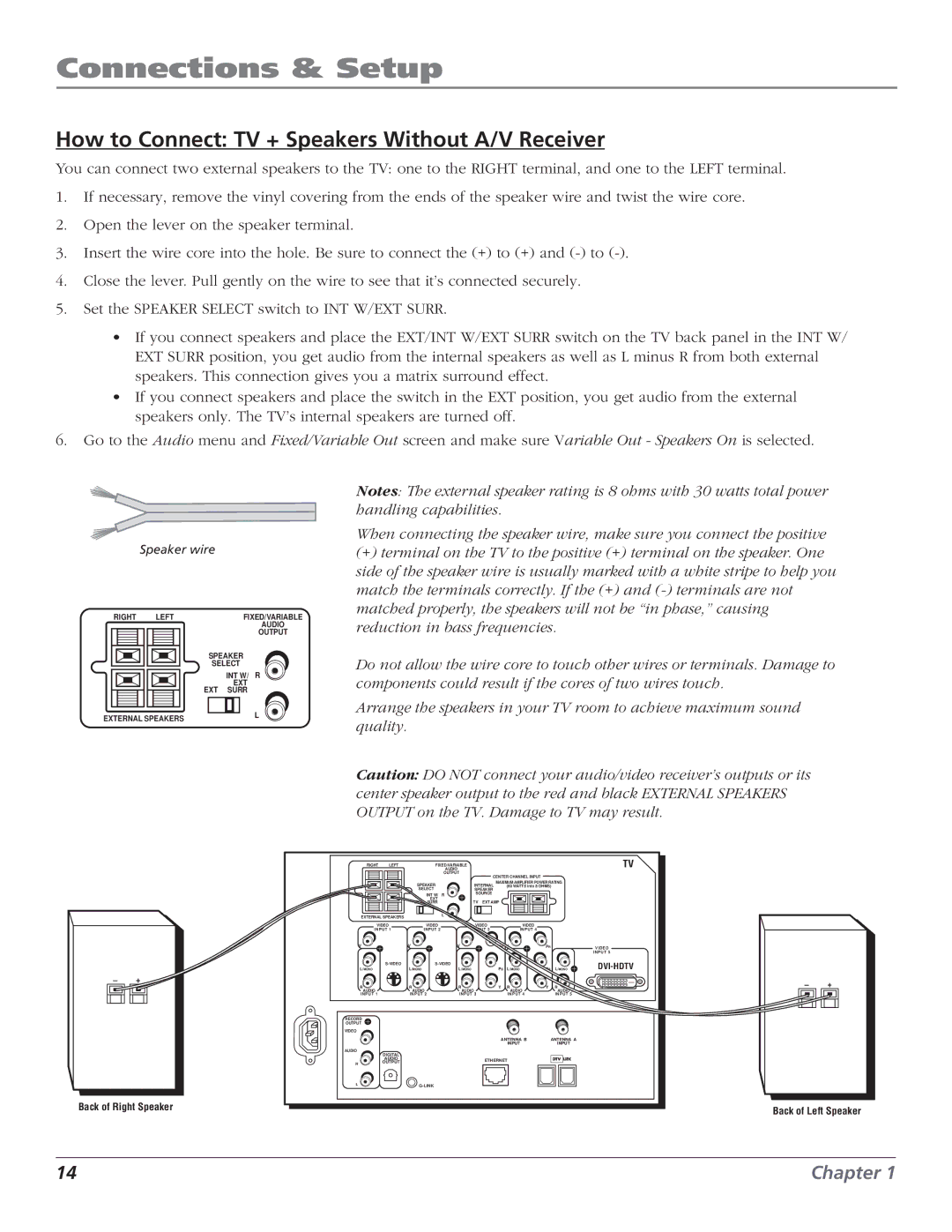 RCA HD56W151 manual How to Connect TV + Speakers Without A/V Receiver 