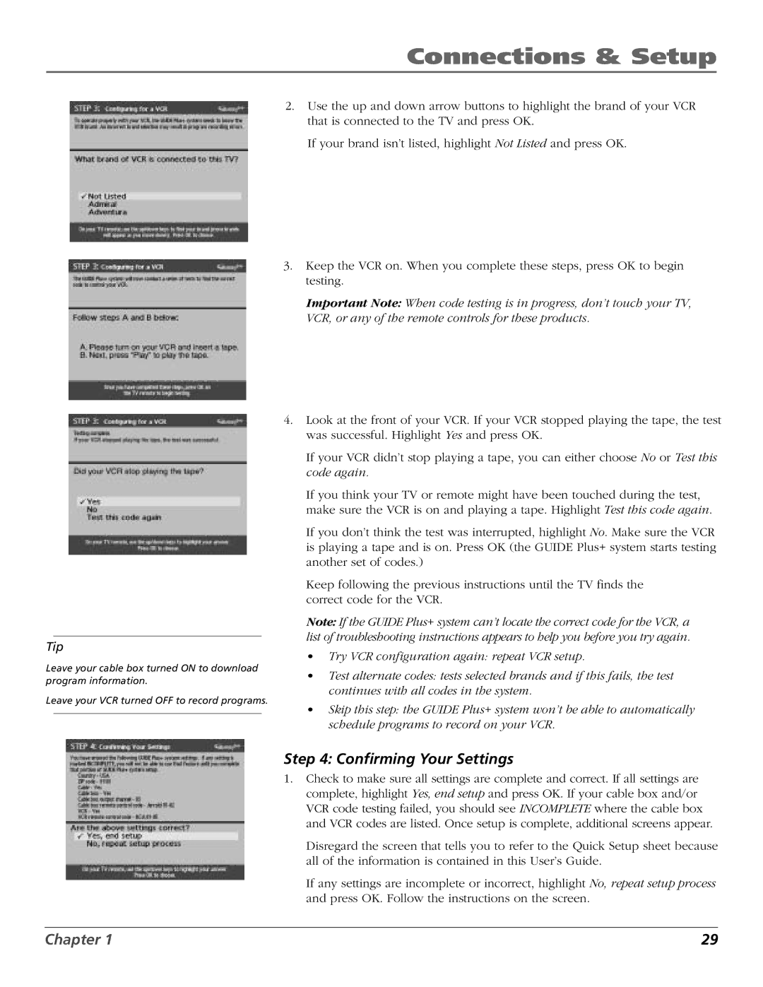 RCA HD56W151 manual Confirming Your Settings 