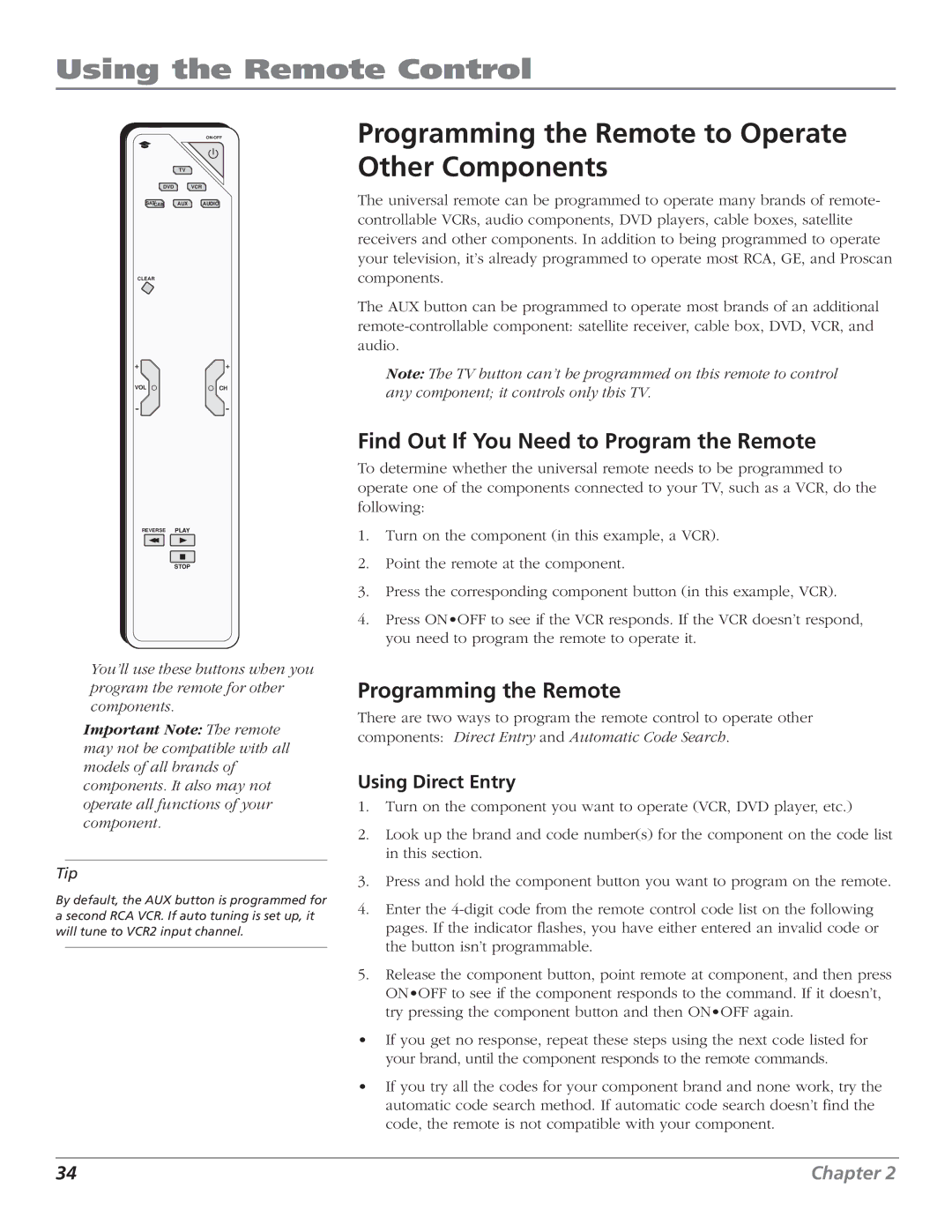 RCA HD56W151 manual Programming the Remote to Operate Other Components, Find Out If You Need to Program the Remote 