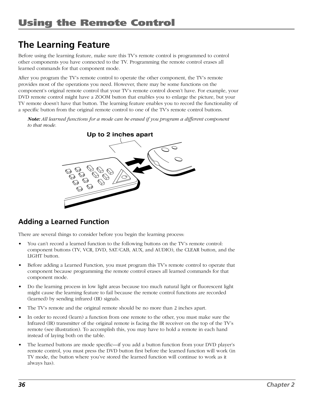 RCA HD56W151 manual Learning Feature, Adding a Learned Function 