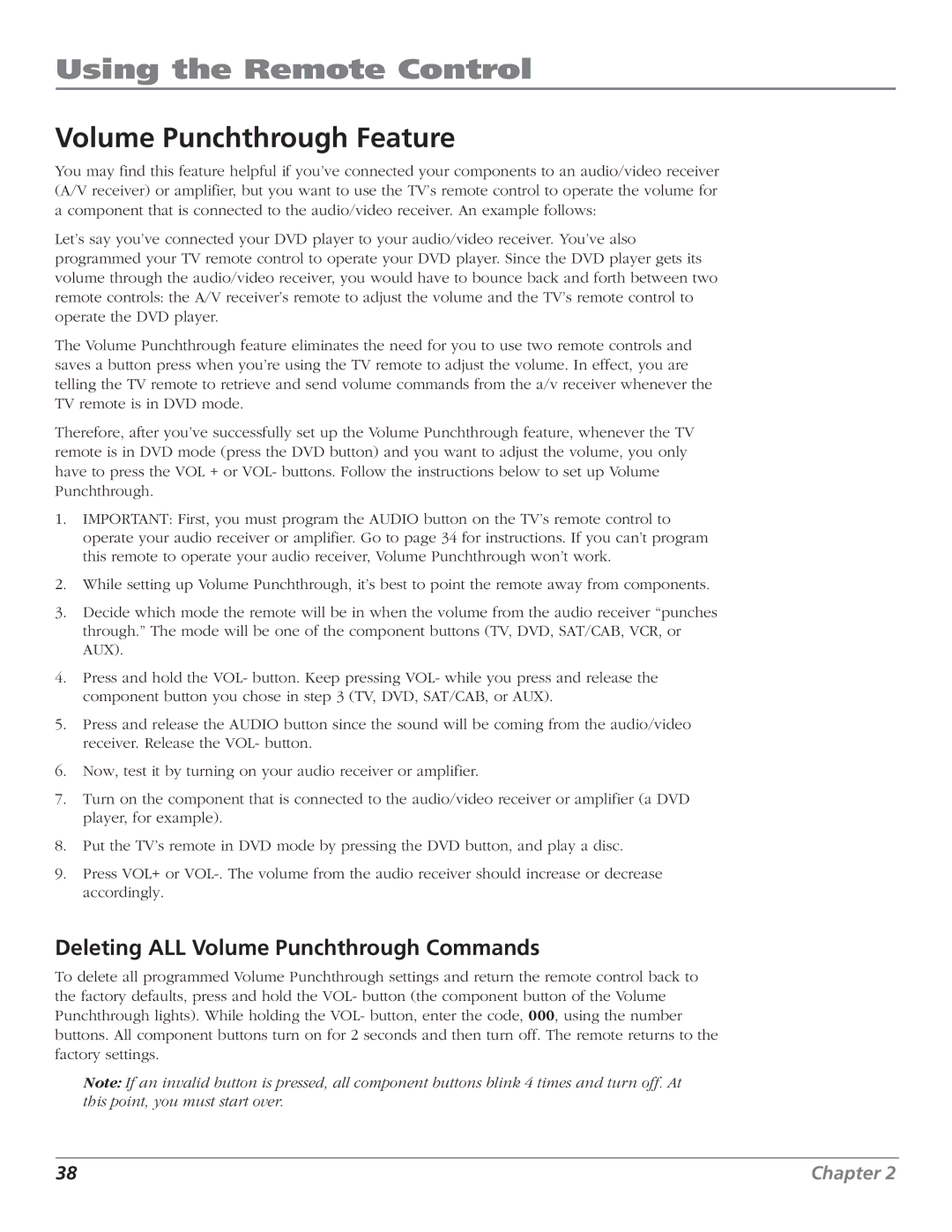 RCA HD56W151 manual Volume Punchthrough Feature, Deleting ALL Volume Punchthrough Commands 
