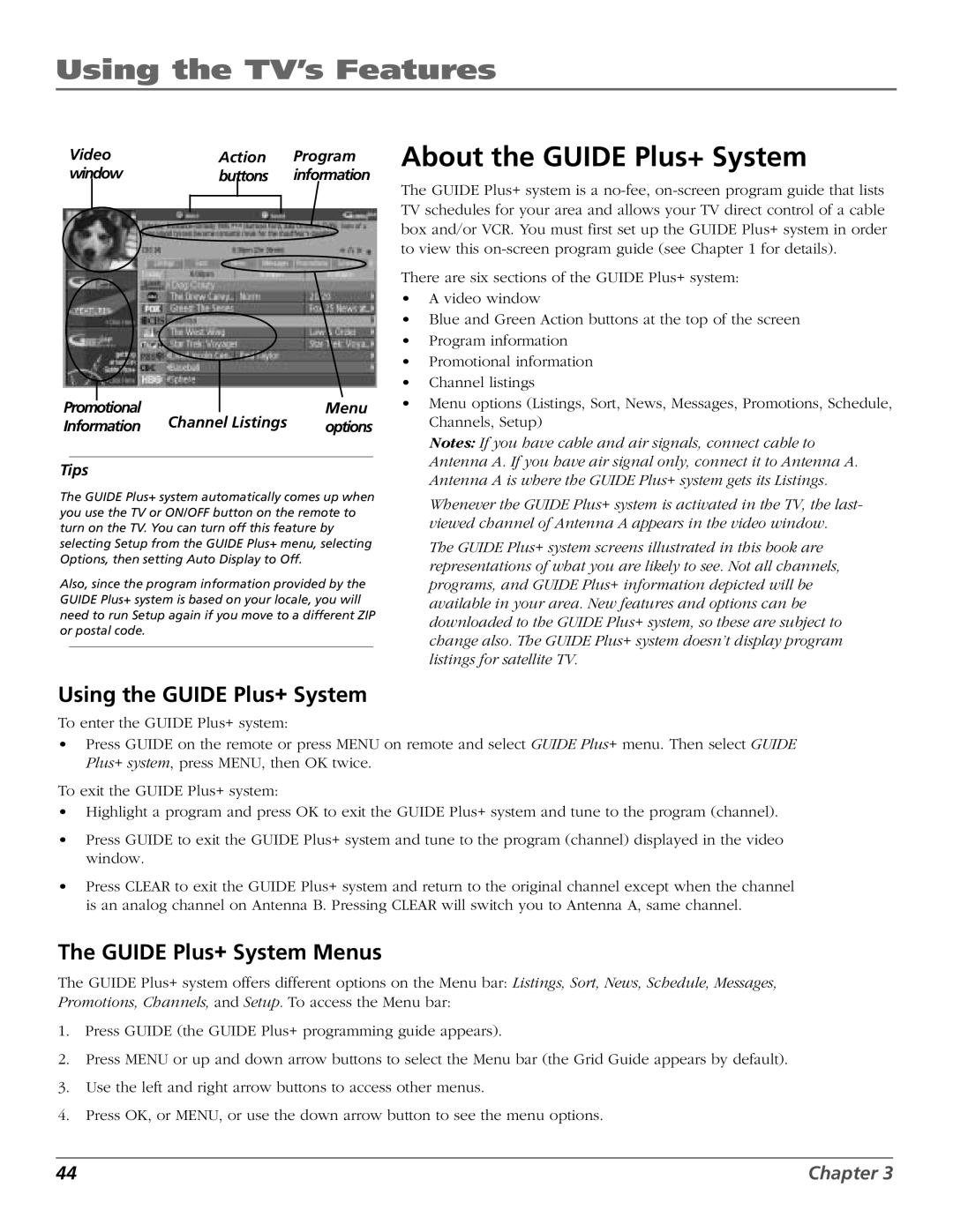 RCA HD56W151 manual About the Guide Plus+ System, Using the Guide Plus+ System, Guide Plus+ System Menus 