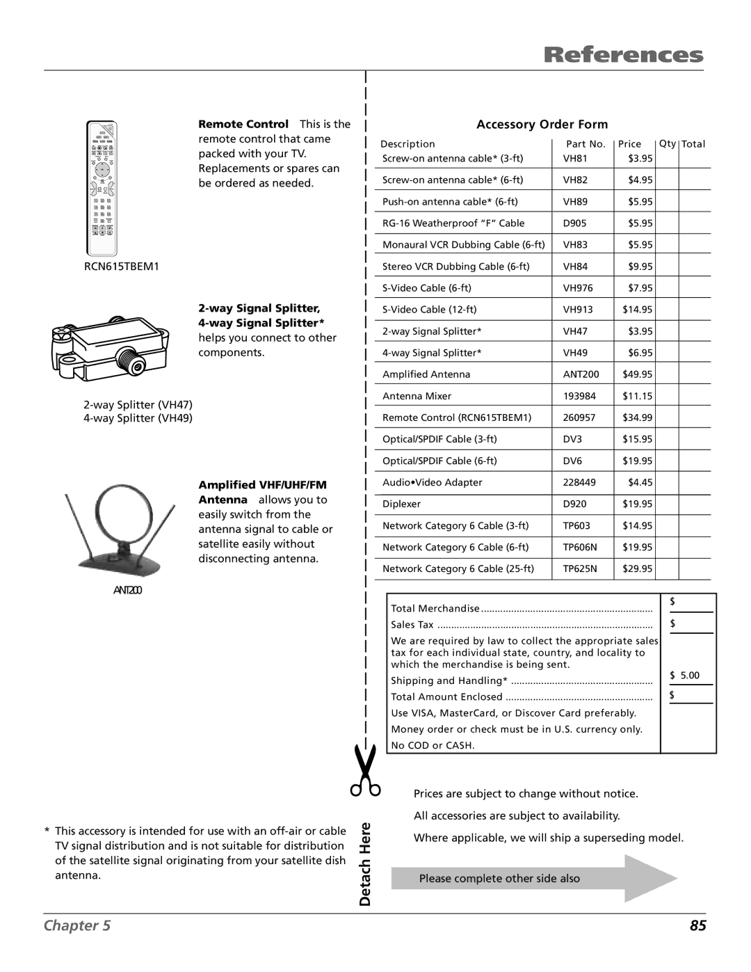 RCA HD56W151 manual Here, Accessory Order Form 