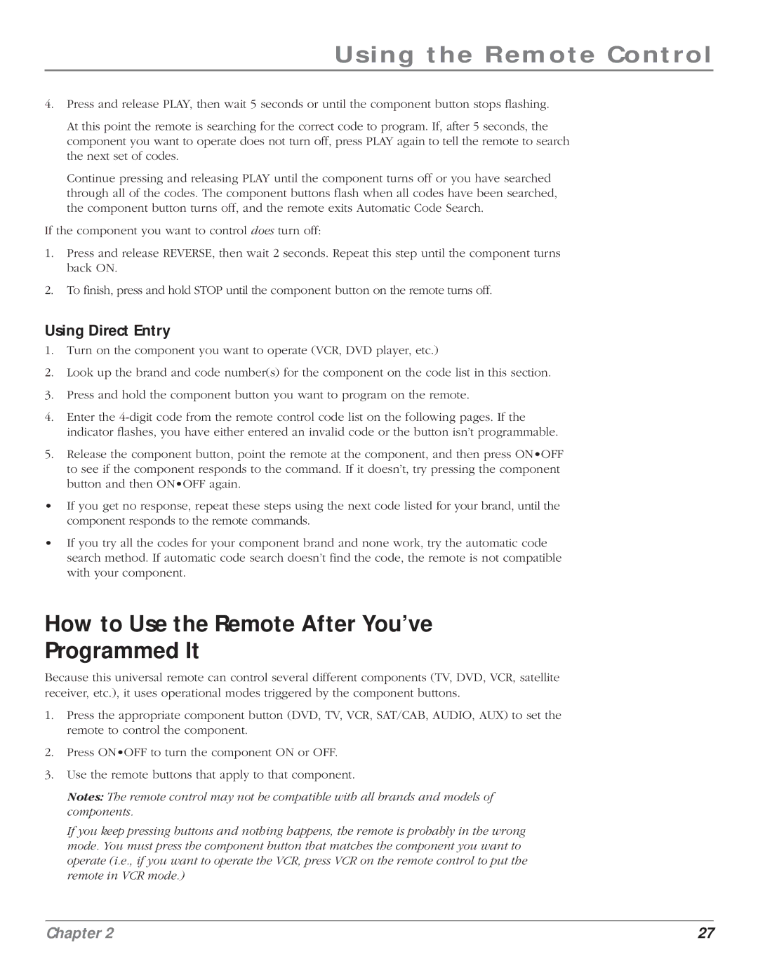 RCA HD61LPW164 manual How to Use the Remote After You’ve Programmed It, Using Direct Entry 