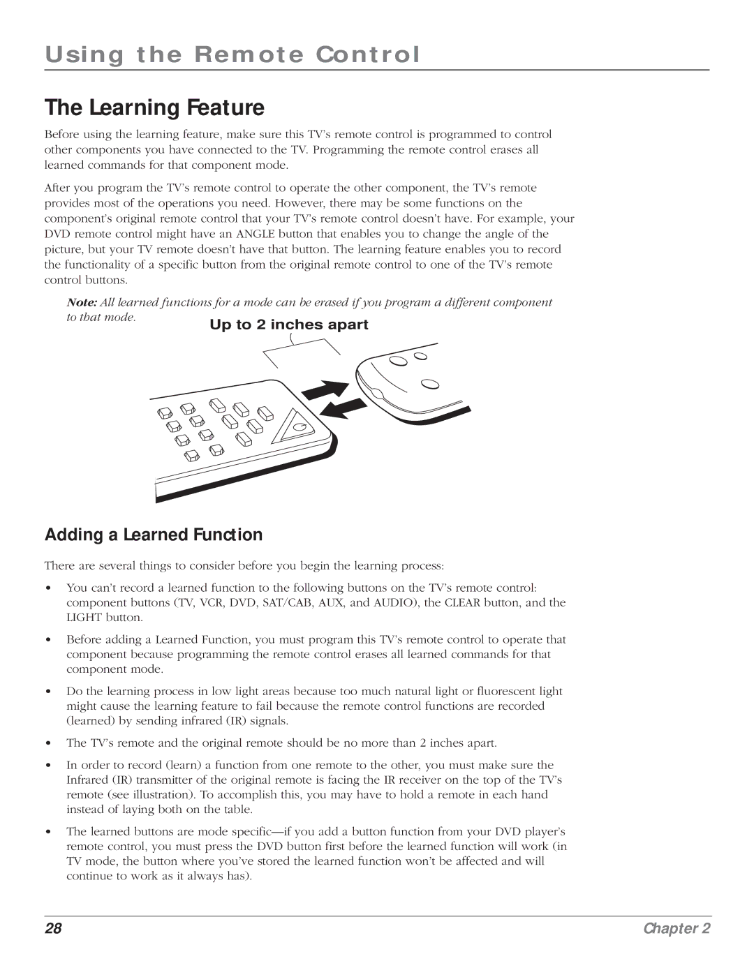 RCA HD61LPW164 manual Learning Feature, Adding a Learned Function 