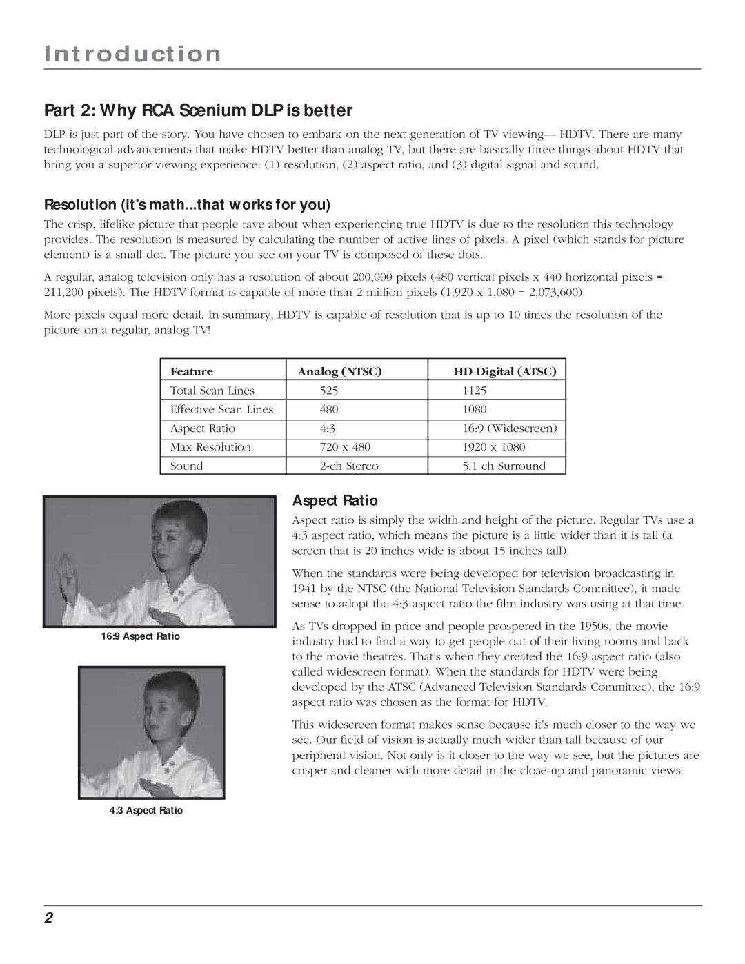 RCA HD61LPW164 manual Part 2 Why RCA Scenium DLP is better, Resolution it’s math...that works for you, Aspect Ratio 