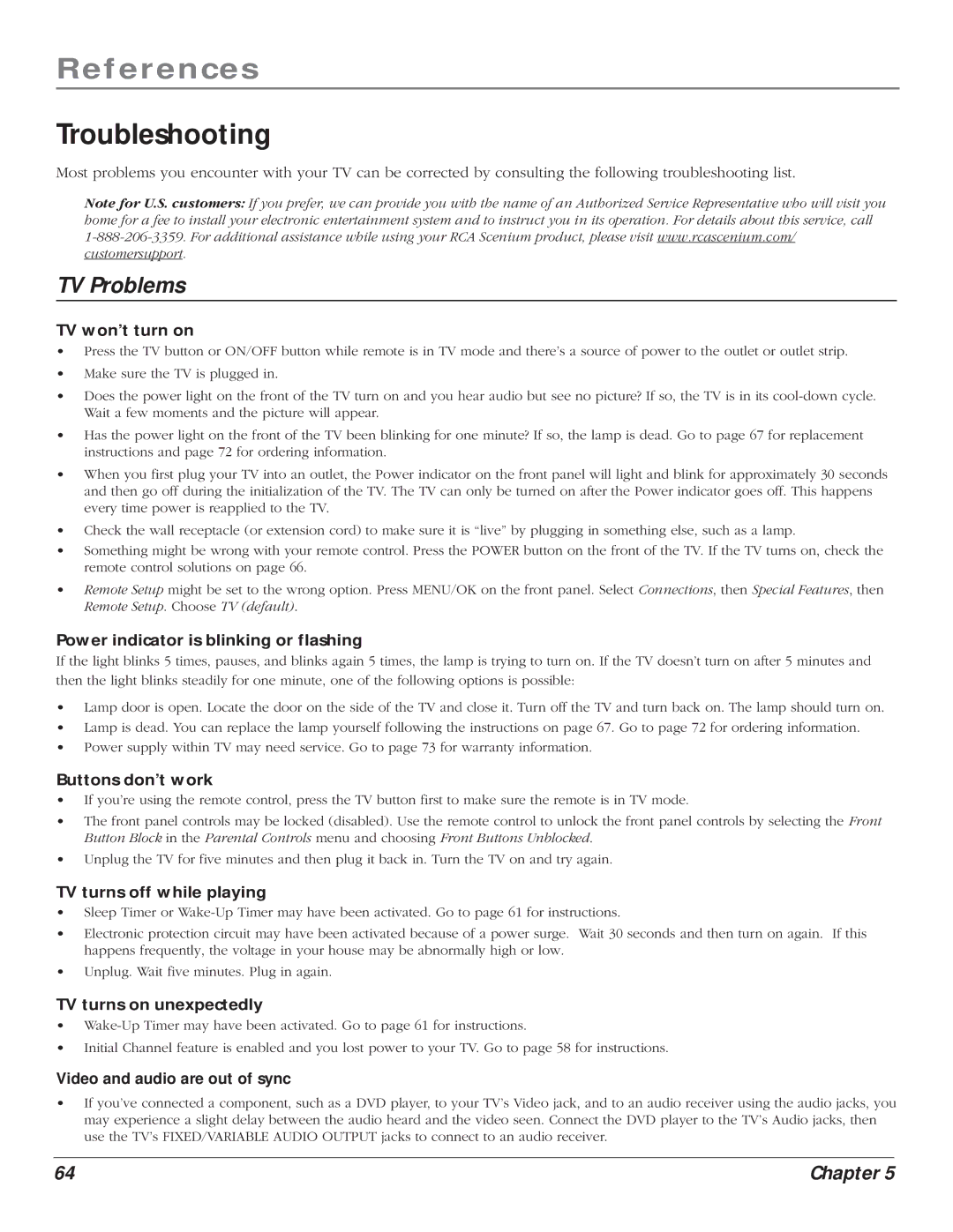 RCA HD61LPW164 manual References, Troubleshooting 