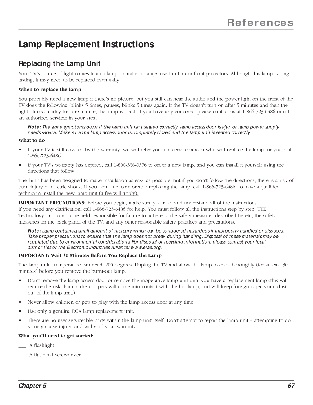 RCA HD61LPW164 manual Lamp Replacement Instructions, Replacing the Lamp Unit 