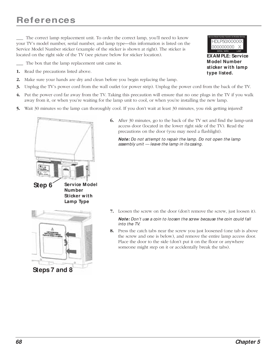 RCA HD61LPW164 manual Steps 7 