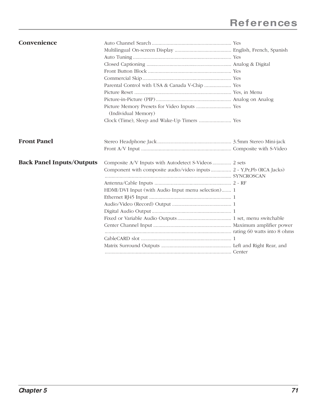 RCA HD61LPW164 manual Convenience 