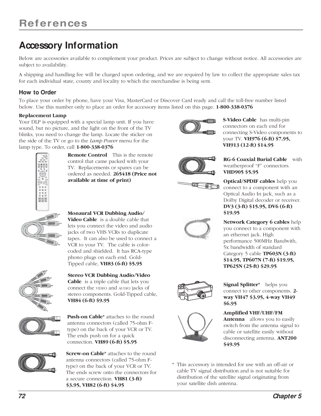 RCA HD61LPW164 manual Accessory Information, How to Order 