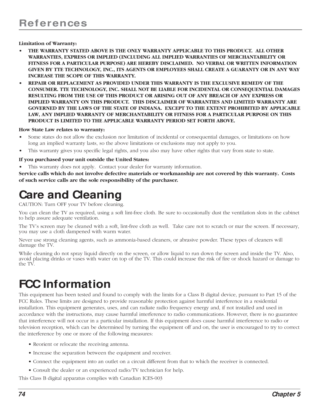 RCA HD61LPW164 manual Care and Cleaning 