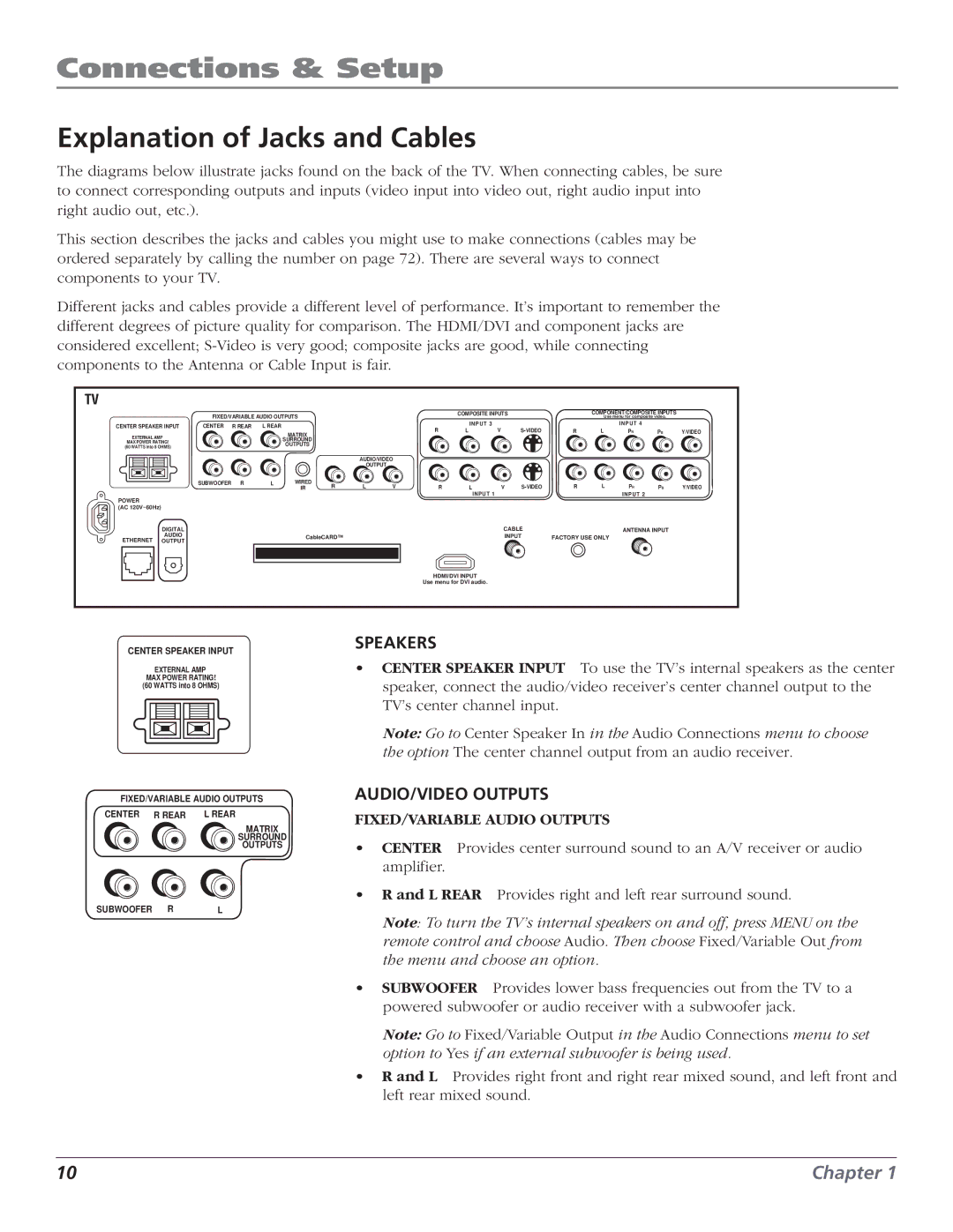 RCA HD61LPW52 manual Explanation of Jacks and Cables, Input 