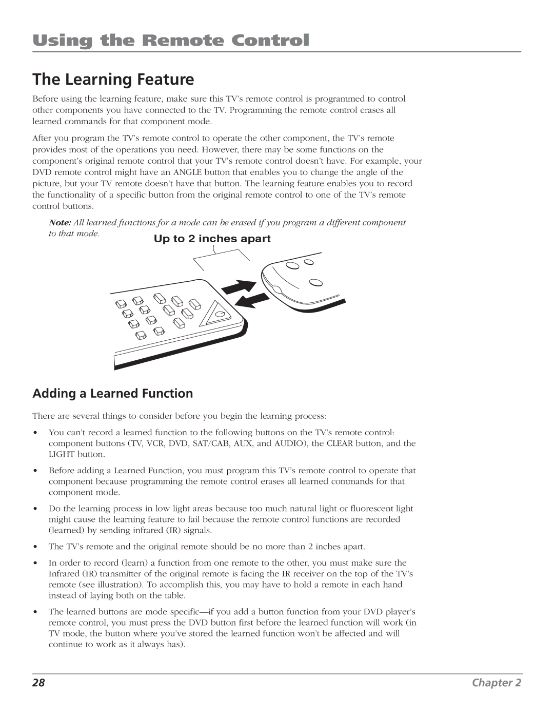 RCA HD61LPW52 manual Learning Feature, Adding a Learned Function 