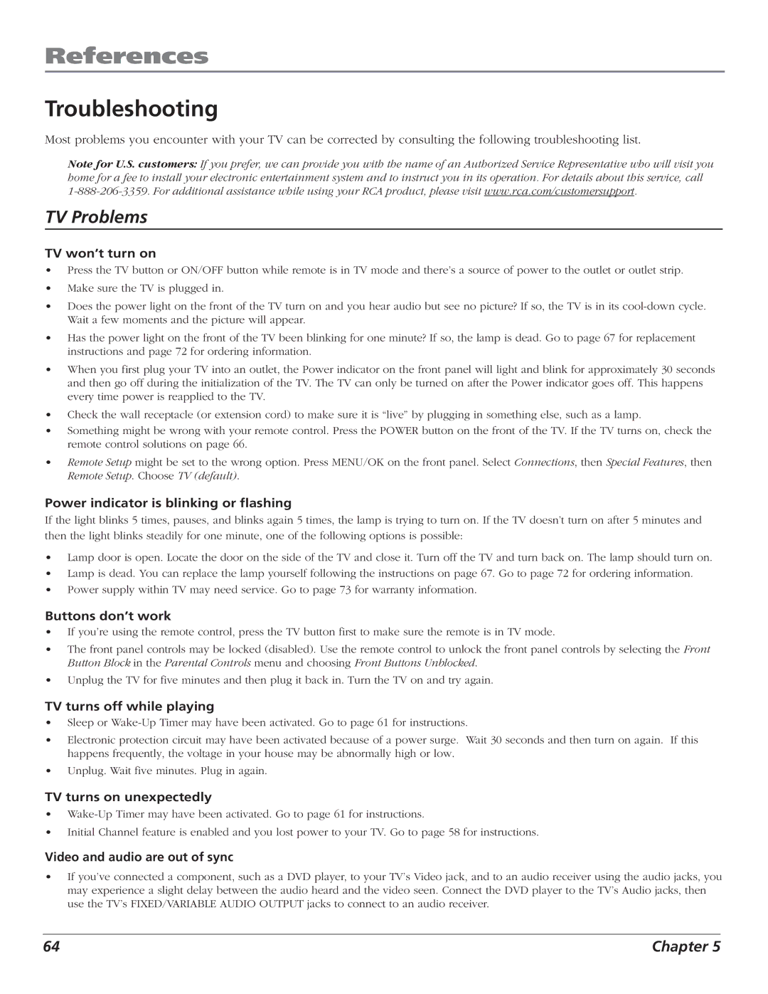 RCA HD61LPW52 manual References, Troubleshooting 