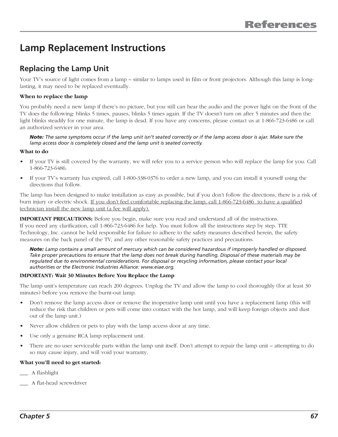 RCA HD61LPW52 manual Lamp Replacement Instructions, Replacing the Lamp Unit 